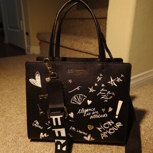 Karl Lagerfeld Black Satchel with White Accents